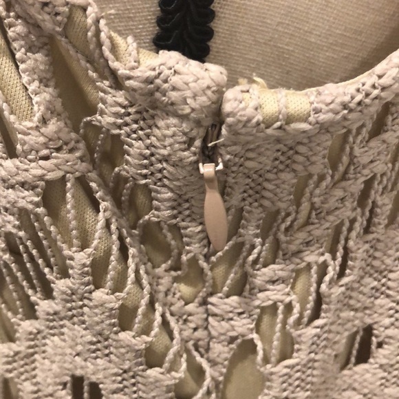 Chico gold maxi macramé dress zip side  sleeveless SZ 2 side slit Vintage gown - Picture 4 of 9